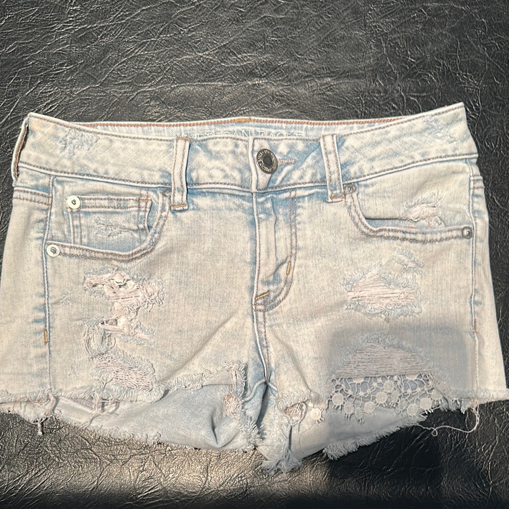 American Eagle Outfitters Blue Jean Shorts Distressed Frayed Hem